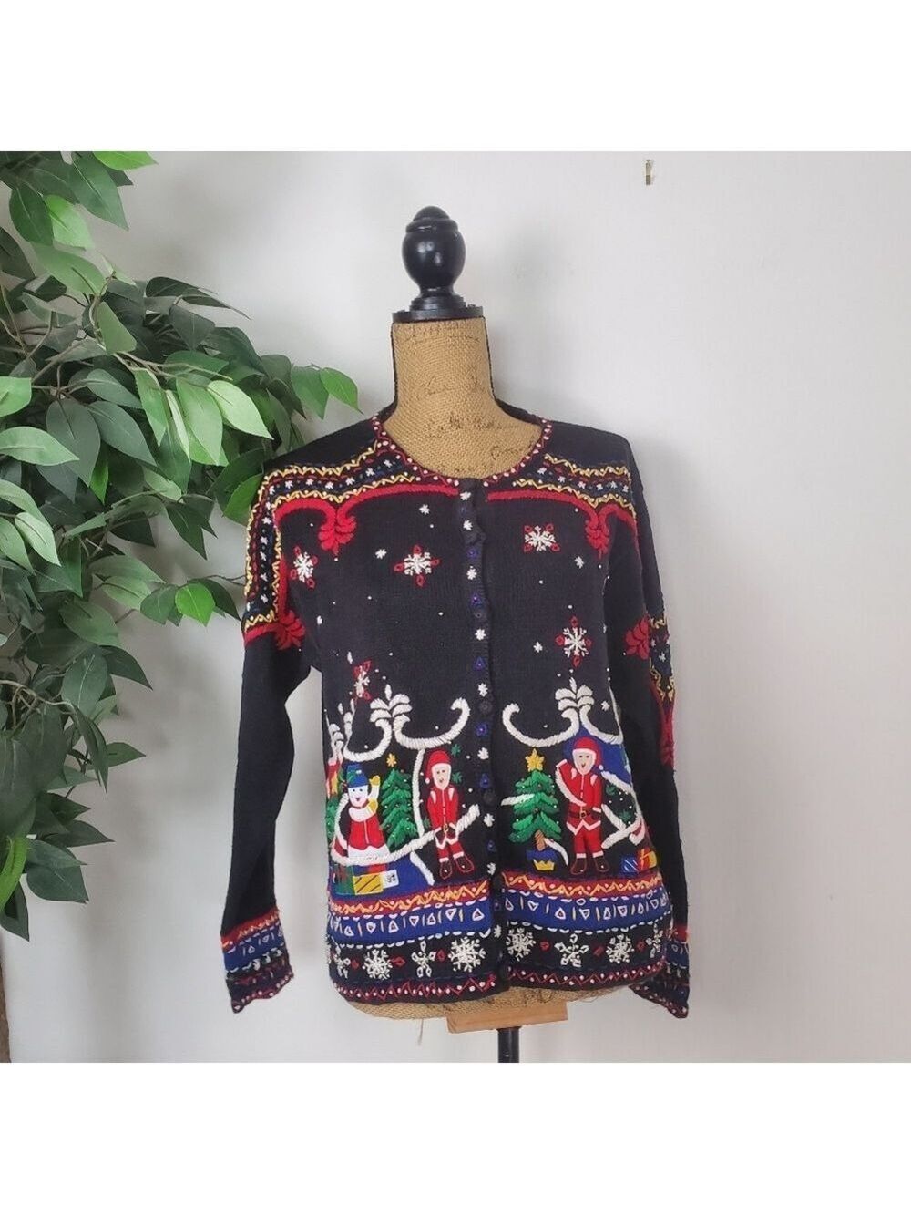 Vintage Studio Christmas Sweater Colorful Knit Cardigan